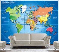 Разноцветные континеты карты мира на синем фоне глобуса