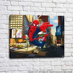 Spider-Man plutind peste oraș, grafică