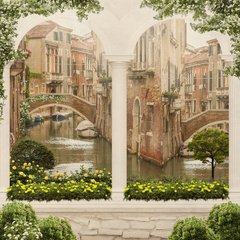 Coloana cu frescă și vedere la canalele Veneției