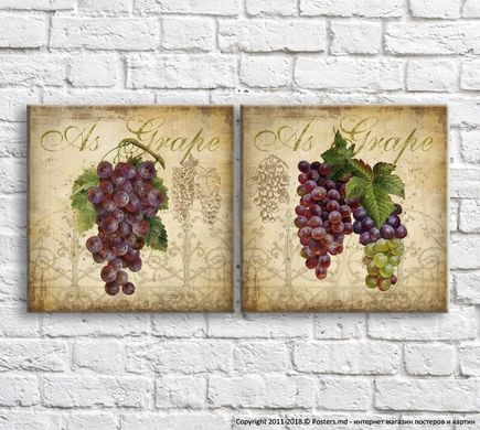 Красный и белый виноград на коричневом фоне, диптих