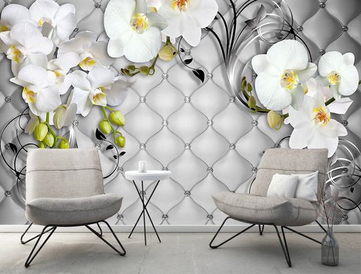Белые 3Д орхидеи на серой стяжке