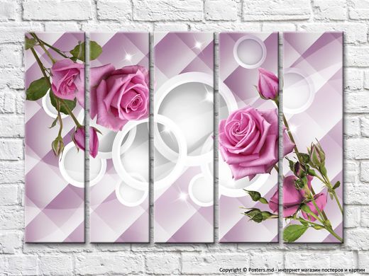 Ветки розовых роз на лиловом абстрактном фоне1