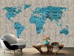 Harta lumii abstracte cu continente din caramizi turcoaz