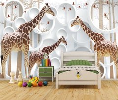 Семья жирафов на 3Д фоне
