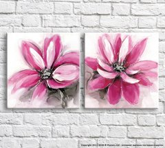 Розовый цветок маслом на черно белом фоне, диптих