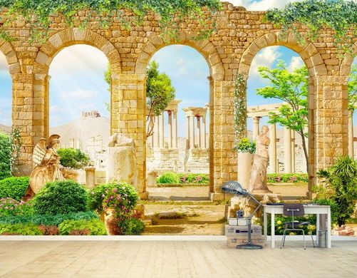 Античная арка и статуи на фоне Греческих руин