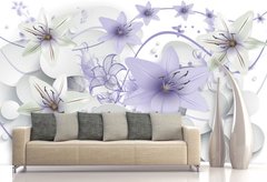 Fototapet 3D floare de crin violet spate alb