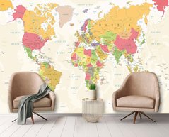 Разноцветные страны мира на персиковом фоне карты
