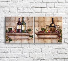 Вино и фрукты на коричневом фоне, диптих