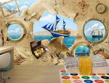 Старинная карта и корабли в море