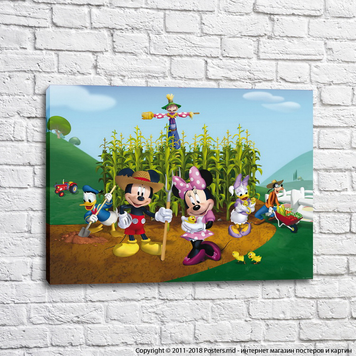 Minnie și Mickey Mouse pe un fundal de fermă