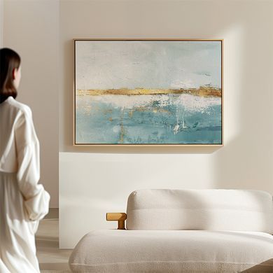 Pastel Abstracție turcoaz cu o dungă aurie