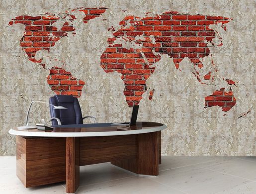 Hartă abstractă a lumii cu continente din cărămidă roșie