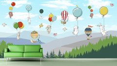 Animale care zboară în baloane deasupra unei păduri de molid