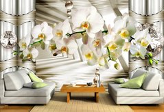 Ветка орхидеи на абстрактном фоне со стразами