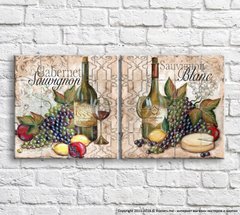 Вино и фрукты на фоне узоров, диптих