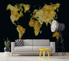 Абстрактная карта мира из желтых пикселей на черном фоне
