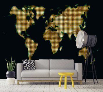 Harta lumii abstracte din pixeli galbeni pe fundal negru