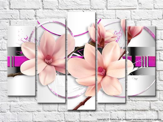 Крупные цветки магнолии на серо розовом фоне