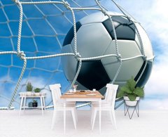 Футбольный мяч в сетке на фоне неба, футбол