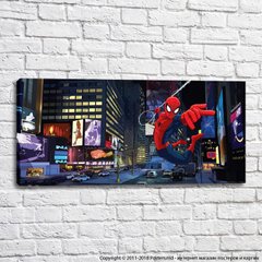 Человек-паук на фоне ночного города и машин, комиксов