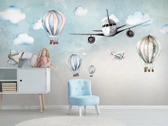 Avioane și baloane desenate, acuarelă