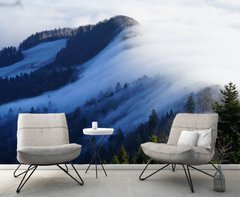 Ceață pe dealurile împădurite din Scandinavia