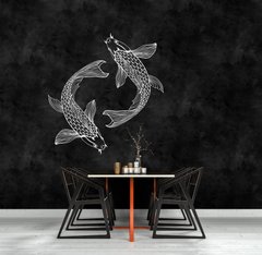 Белые рыбы на черном гранж фоне
