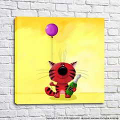 Pisica rosie cu sampanie si un balon