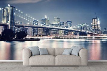 Fototapet &bdquo;Podul Brooklyn strălucește cu lumini de seară&rdquo;