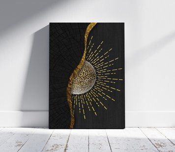 Abstracție neagră și aurie pe textură de lemn