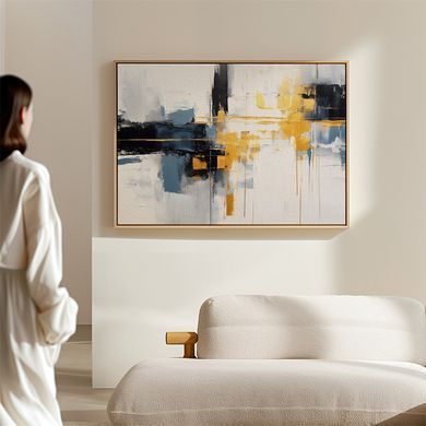 Abstracție neagră și aurie pe fundal gri deschis