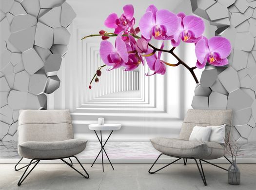 Крупная розовая орхидея и разрушенная стена