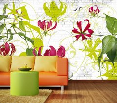 Фотообои Разноцветные растения на кирпичной стене
