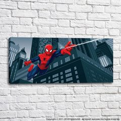 Spider-Man pe fundalul unei clădiri gri, benzi desenate