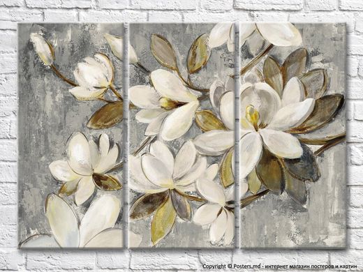 Flori mari de magnolie albe pe un fundal gri