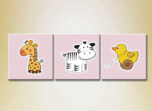Triptic Girafă, zebră și rață