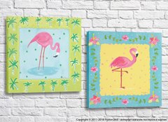 Рисованные фламинго на салатово бирюзовых фонах