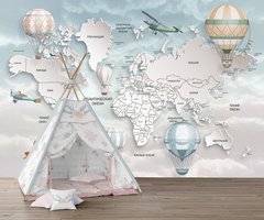 Harta lumii cu avioane și baloane, volumetrică