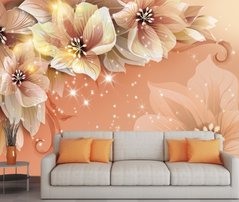 Крупные цветы на персиковом фоне