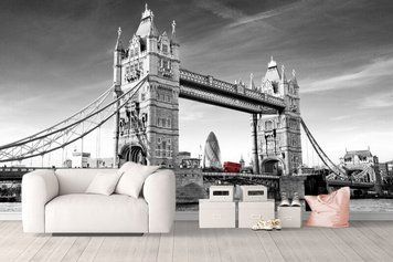 Fototapet &bdquo;Pod alb-negru cu autobuz roșu, Londra&rdquo;