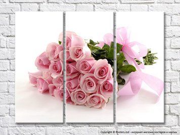 Buchet de trandafiri roz cu fundita