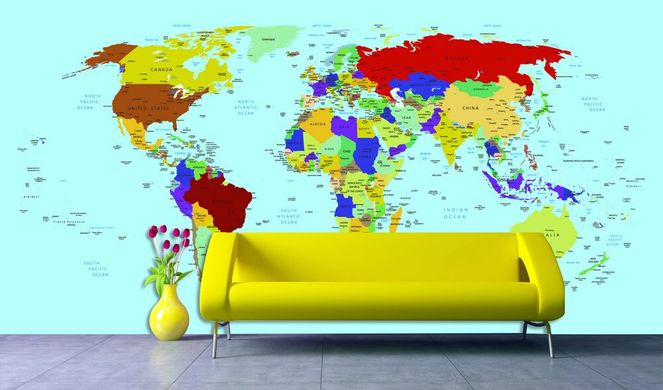 Harta multicolora a lumii pe fond albastru