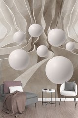 Белые шары на бежевом абстрактном фоне с изгибами