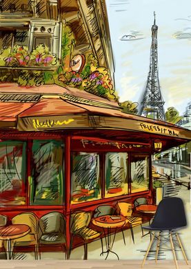 Cafenea stradală și Turnul Eiffel