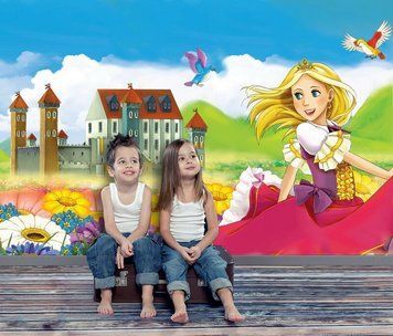 Prințesă pe fundalul unui c&acirc;mp de flori și al unui castel