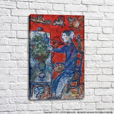 Marc Chagall „Pientre în profil dublu pe un fundal de rouge”