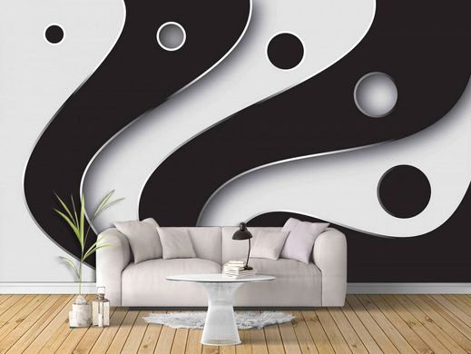 Abstracție 3D alb-negru în stil yin yang