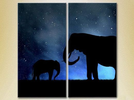 Диптих Слоны на фоне звездного неба