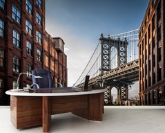 Бруклинский мост и кирпичные здания Нью Йорка